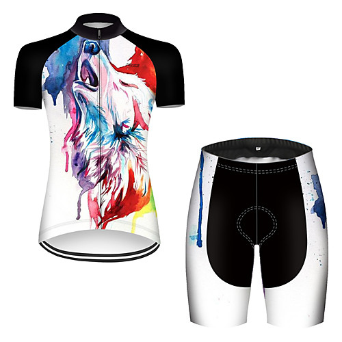 

21Grams Women's Short Sleeve Cycling Jersey with Shorts Black / White Bike Breathable Sports Patterned Mountain Bike MTB Road Bike Cycling Clothing Apparel / Stretchy