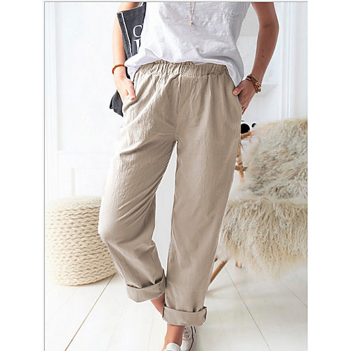 

Women's Basic Chinos Pants - Solid Colored Blue Khaki Green S M L