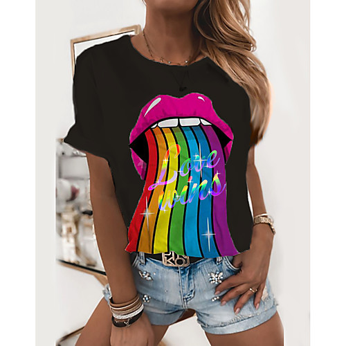 

Women's Graphic 3D Print Pleated Print T-shirt Street chic Exaggerated Daily Going out Rainbow