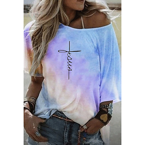 

Women's Letter T-shirt Round Neck Daily Summer Blue Purple Yellow Blushing Pink S M L XL 2XL 3XL
