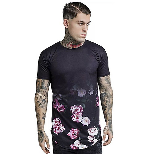 

Men's Floral Print T-shirt Daily Black