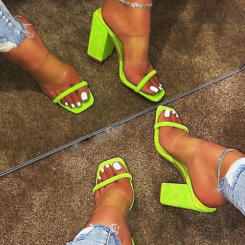 

Women's Slippers & Flip-Flops Summer Cuban Heel Open Toe Daily PU Fuchsia / Green / Blue