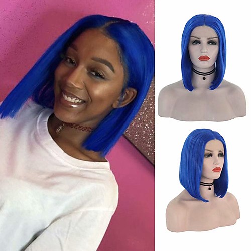 

Synthetic Lace Front Wig Silky Straight Middle Part Lace Front Wig Short Royal Blue Synthetic Hair 8-16 inch Women's Soft Heat Resistant Synthetic Blue / Natural Hairline