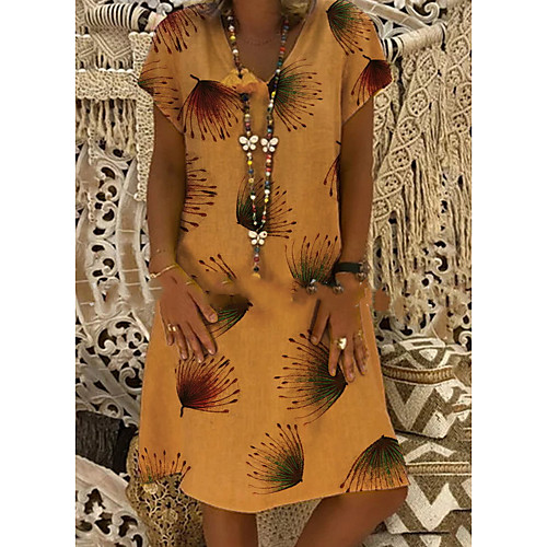 

Women's A-Line Dress Knee Length Dress - Short Sleeves Print Summer Casual Mumu 2020 Fuchsia Orange Royal Blue Gray S M L XL XXL XXXL