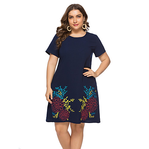 

Women's Plus Size Shift Dress - Short Sleeves Floral Summer Casual Elegant Daily Going out Loose 2020 Blue L XL XXL