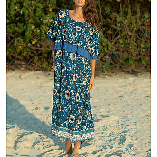 

Women's 2020 Blue Summer Dress Casual Sundress Print M L
