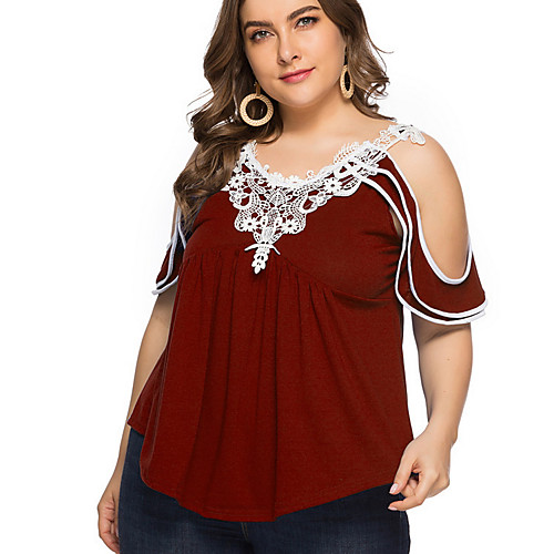 

Women's Solid Colored T-shirt Daily Weekend Wine / Black / Blue / Purple