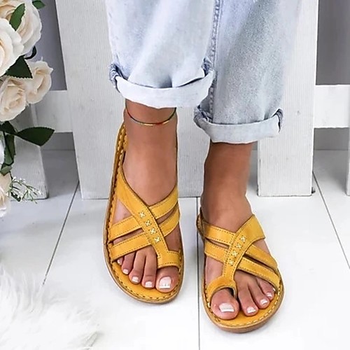 

Women's Sandals Flat Heel Open Toe PU Summer Yellow / White / Brown