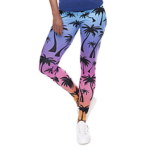 

Women's Sports / Yoga Sporty / Basic Legging - Print, Print Mid Waist Light Blue One-Size