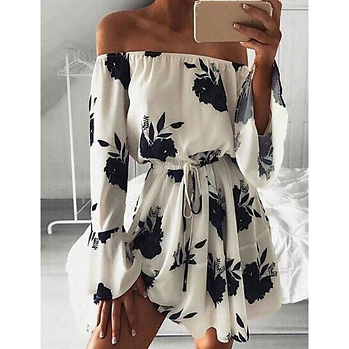 

Women's A Line Dress - 3/4 Length Sleeve Print Summer Sexy Chinoiserie 2020 White Black Blue S M L XL