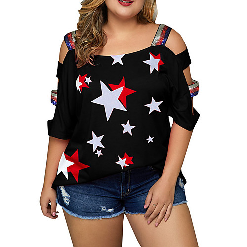 

Women's Geometric T-shirt Daily Black / Blue / Red
