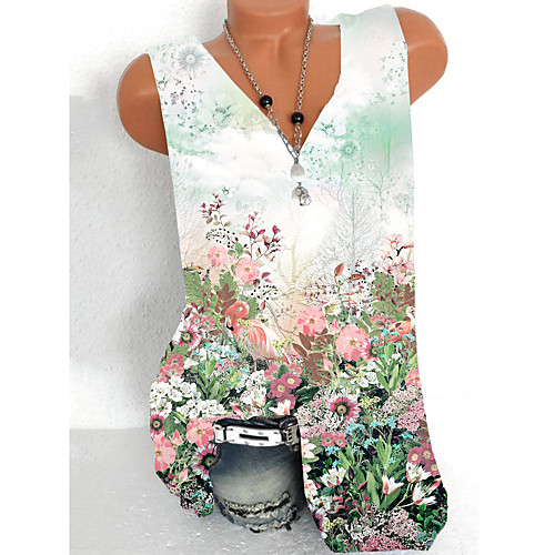 

Women's Floral T-shirt - Print V Neck Daily Green S M L XL 2XL 3XL 4XL