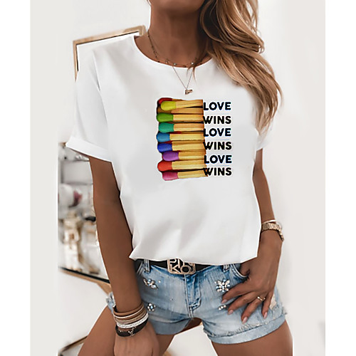 

Women's Rainbow Graphic Love Wins Print T-shirt Basic Casual / Daily White