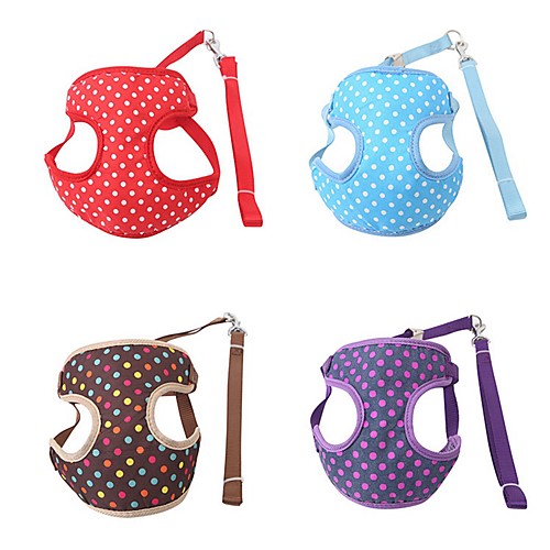 

Dog Harness Adjustable / Retractable Polka Dot Fabric Purple Red Blue