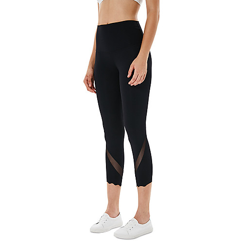 

Women's High Waist Yoga Pants Winter Patchwork Fashion Black Purple Gray Mesh Elastane Running Fitness Gym Workout 3/4 Tights Sport Activewear Breathable Moisture Wicking Butt Lift Tummy Control High
