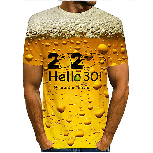 

Men's Daily Sports Basic / Exaggerated T-shirt - Color Block / 3D / Beer Print Yellow
