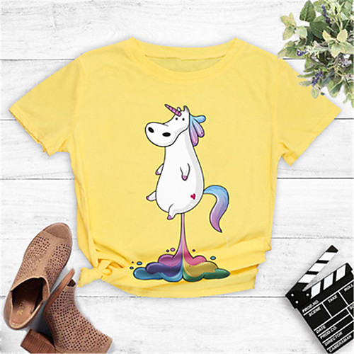 

Women's Daily Going out Basic T-shirt - Cartoon Print Yellow