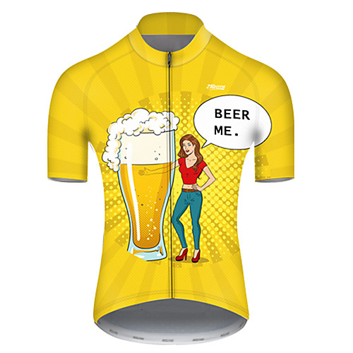 

21Grams Men's Short Sleeve Cycling Jersey Yellow Oktoberfest Beer Bike Top Mountain Bike MTB Road Bike Cycling Breathable Sports Clothing Apparel / Micro-elastic
