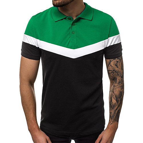 

Men's Color Block Polo Business Basic Daily Going out Black / Yellow / Green