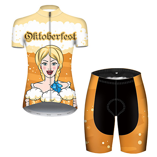 

21Grams Women's Short Sleeve Cycling Jersey with Shorts Black / Orange Oktoberfest Beer Bike Breathable Sports Patterned Mountain Bike MTB Road Bike Cycling Clothing Apparel / Stretchy