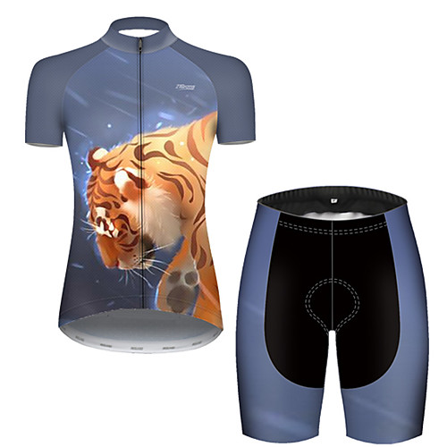 

21Grams Women's Short Sleeve Cycling Jersey with Shorts Black / Yellow Galaxy Tiger Bike Breathable Sports Galaxy Mountain Bike MTB Road Bike Cycling Clothing Apparel / Stretchy