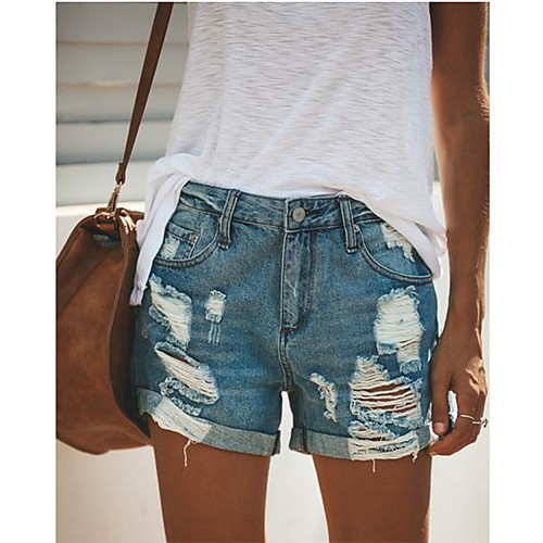 

Women's Street chic Daily Shorts Pants - Print Hole Outdoor Blue S M L