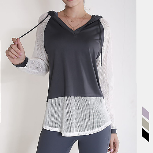 

Women's Yoga Top Patchwork Solid Color Purple Dark Gray Green Yoga Running Fitness Hoodie Long Sleeve Sport Activewear Breathable Quick Dry Comfortable Stretchy