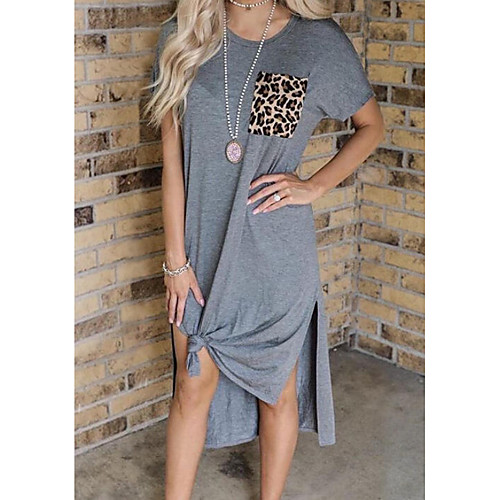 

Women's Maxi Shift Dress - Short Sleeves Leopard Summer Elegant Loose 2020 Gray S M L XL XXL XXXL