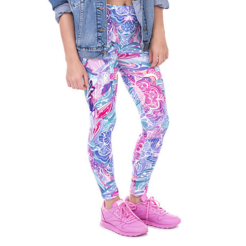 

Women's Sports / Yoga Sporty / Basic Legging - Print, Print Mid Waist Rainbow One-Size