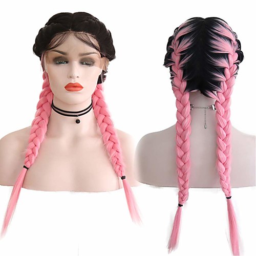 

Synthetic Lace Front Wig Box Braids Middle Part with Baby Hair Lace Front Wig Long Ombre Pink Synthetic Hair 18-26 inch Women's Soft Adjustable Party Pink Ombre