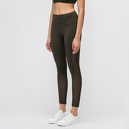 

Women's High Waist Yoga Pants Winter Patchwork Fashion Black Green Dark Blue Gray Mesh Elastane Running Fitness Gym Workout Tights Leggings Sport Activewear Moisture Wicking Butt Lift Tummy Control
