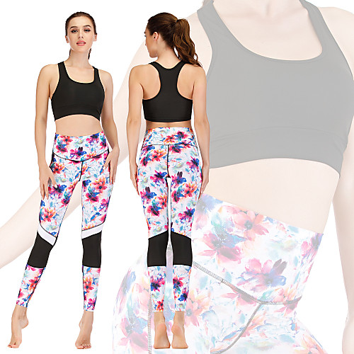 

Women's 2pcs Tracksuit Yoga Suit Floral Print Black Yoga Running Fitness Sports Bra Leggings Clothing Suit Sleeveless Sport Activewear Breathable Moisture Wicking Butt Lift Tummy Control Stretchy