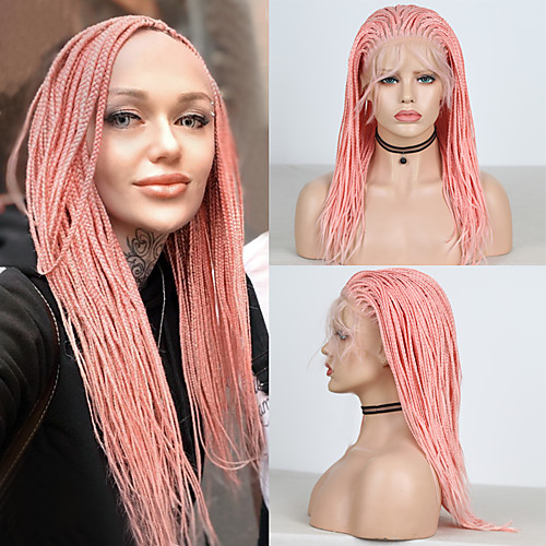 

Synthetic Lace Front Wig Box Braids Plaited Free Part with Baby Hair Lace Front Wig Short Pink Synthetic Hair 14,16 inch Women's Soft Party Women Pink