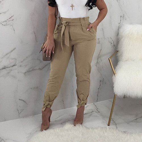 

Women's Basic Chinos Pants - Solid Colored Wine Black Khaki S M L