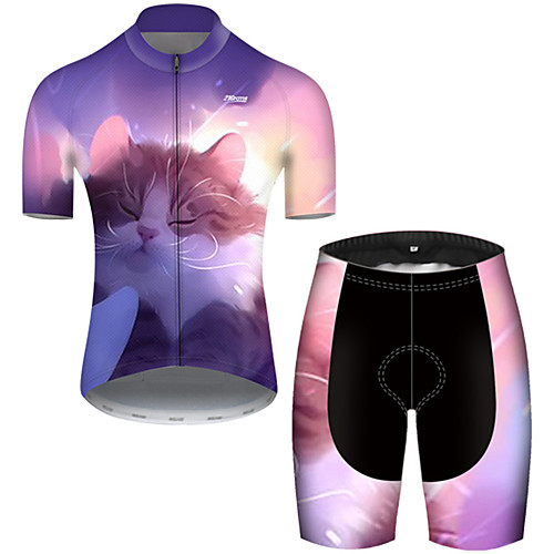 

21Grams Men's Short Sleeve Cycling Jersey with Shorts Violet Galaxy Cat Bike Breathable Sports Galaxy Mountain Bike MTB Road Bike Cycling Clothing Apparel / Stretchy