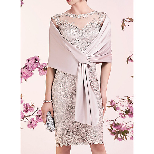 

Sheath / Column Illusion Neck / Jewel Neck Knee Length Lace / Satin Sleeveless Elegant Mother of the Bride Dress with Embroidery Mother's Day 2020
