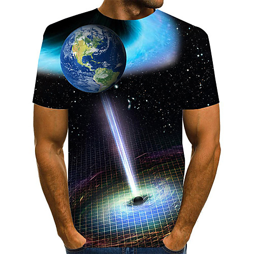 

Men's Geometric 3D Pleated Print T-shirt Street chic Exaggerated Daily Going out Rainbow