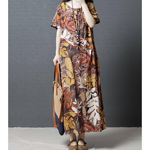 

Women's Sheath Dress - Short Sleeves Floral Summer Elegant 2020 Blue Brown M L XL XXL