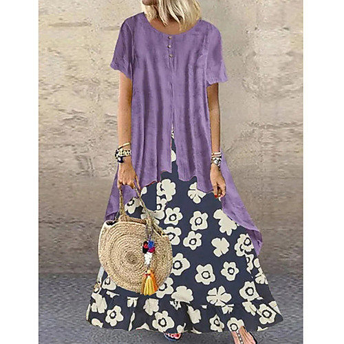 

Women's 2020 Purple Summer Dress Casual A Line Floral M L