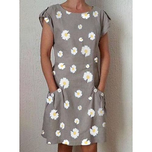 

Women's A Line Dress - Short Sleeves Floral Summer Elegant 2020 Blue Gray S M L XL XXL XXXL