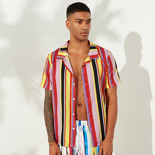 

Men's Holiday Beach Tropical / Hawaiian Shirt - Striped Red