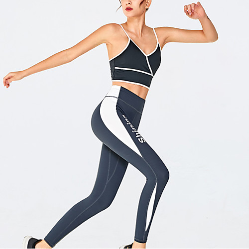 

Women's 2pcs Tracksuit Yoga Suit Color Block Black Fuchsia Blue Yoga Running Fitness Tights Leggings Bra Top Sleeveless Sport Activewear Breathable Moisture Wicking Butt Lift Tummy Control Stretchy