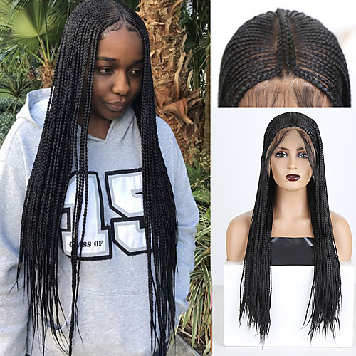 

Synthetic Lace Front Wig Box Braids Plaited Middle Part with Baby Hair Lace Front Wig Long Black#1B Synthetic Hair 18 24 inch Women's Soft Party Women Black Pink