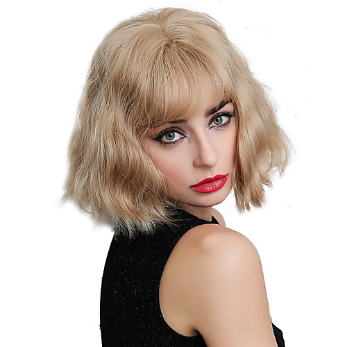 

Synthetic Wig Bangs Wavy Water Wave Side Part Neat Bang With Bangs Wig Short Blonde Synthetic Hair 12 inch Women's Cosplay Women Synthetic Blonde HAIR CUBE / African American Wig