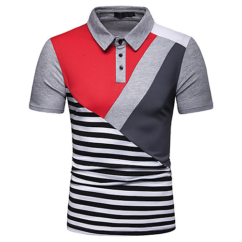 

Men's Holiday Going out Basic / Chinoiserie Polo - Color Block / Check Patchwork / Print White
