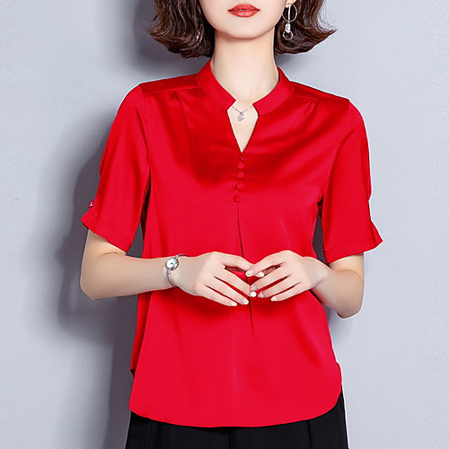 

Women's Solid Colored Shirt Daily Wine / Red / Army Green / Beige