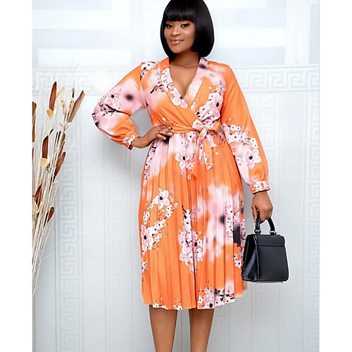 

Women's Sheath Dress Midi Dress - Long Sleeve Floral Summer Elegant 2020 Yellow L XL XXL XXXL
