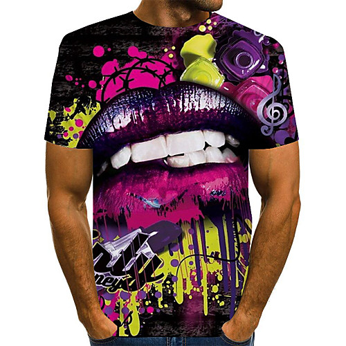 

Men's Geometric 3D Print T-shirt Street chic Exaggerated Daily Going out Rainbow