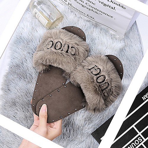 

Women's Slippers & Flip-Flops Summer Flat Heel Open Toe Daily Suede White / Black / Brown