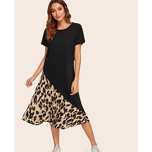 

Women's Knee Length Dress A-Line Dress - Short Sleeves Leopard Summer Casual Elegant 2020 Black S M L XL